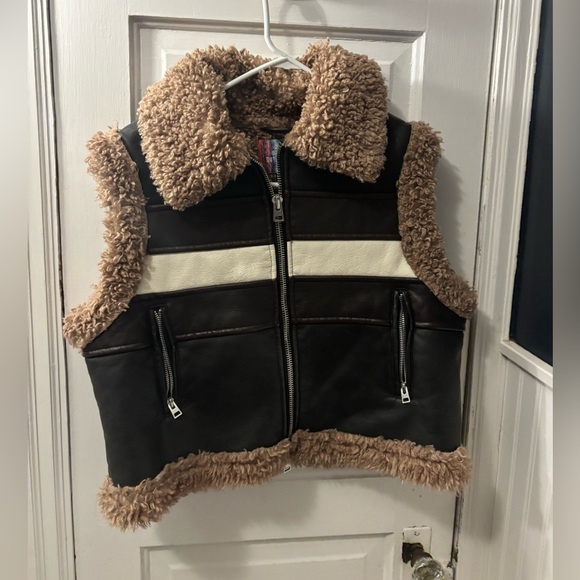 Urban Outfitters Donald Moto Faux Leather Teddy Vest Boho Western Festival - Picture 2 of 5